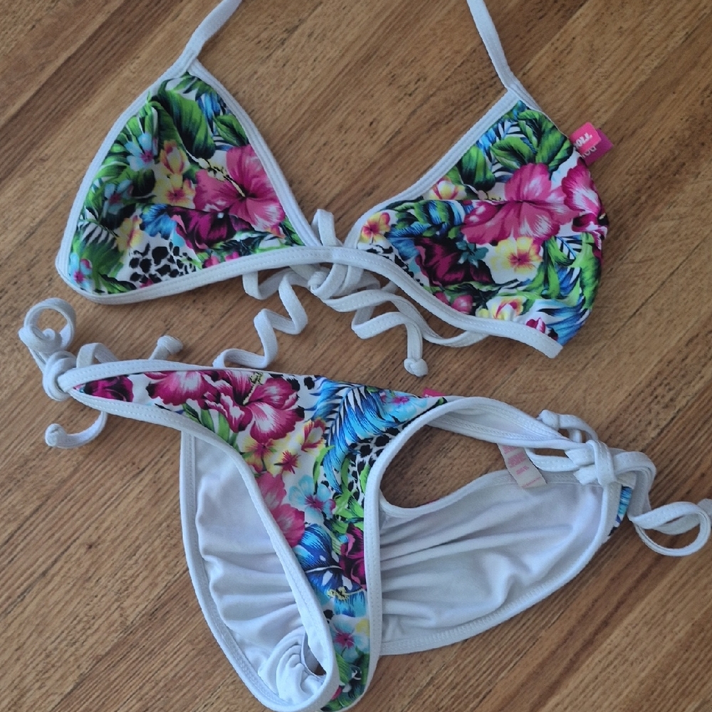 Floral Bikini Set with White Trim